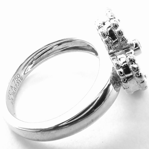 Authentic! Van Cleef & Arpels Alhambra 18k White Gold Pink Opal Diamond Ring - Picture 3 of 9